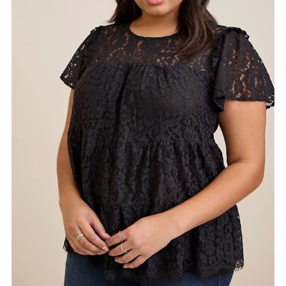 🆕 Black Lace Tiered Top 2 2X 18 20 NWT Torrid New! Blouse
